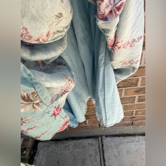 Zah Powder Blue V-Neck Lined Embroidered Kurta Dress with Bishop‎ Sleeves XXL - Picture 4 of 5